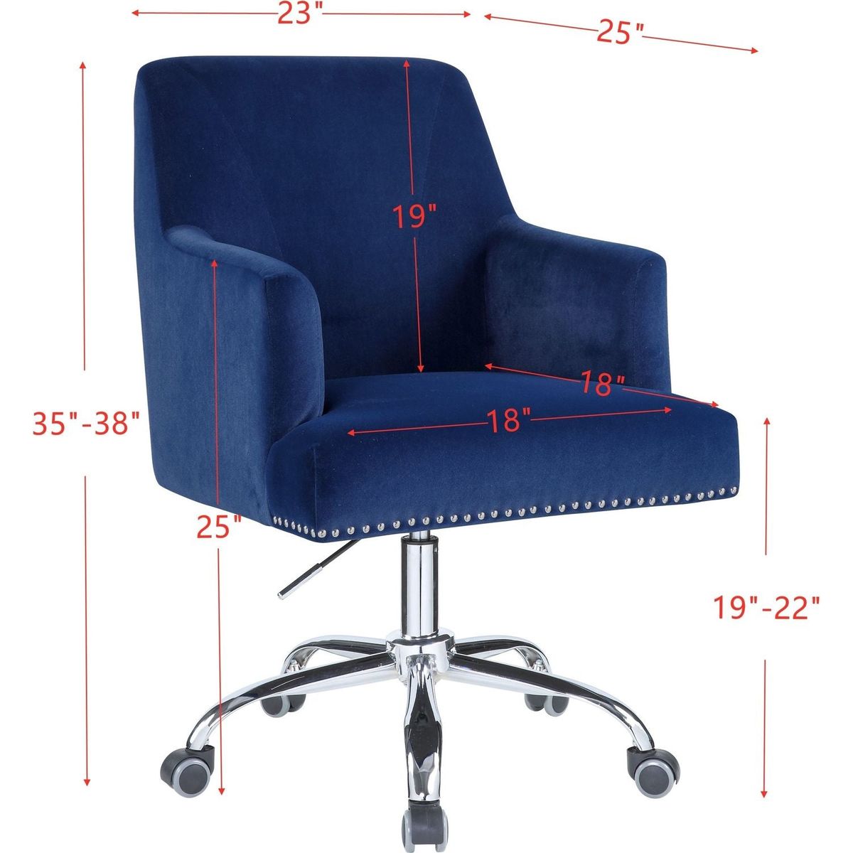 Trenerry Office Chair in Blue Velvet & Chrome Finish