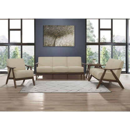 Modern Home Furniture Light Brown Fabric Upholstered 1pc Accent Chair Walnut Finish Wood Cushion Back and Seat Furniture