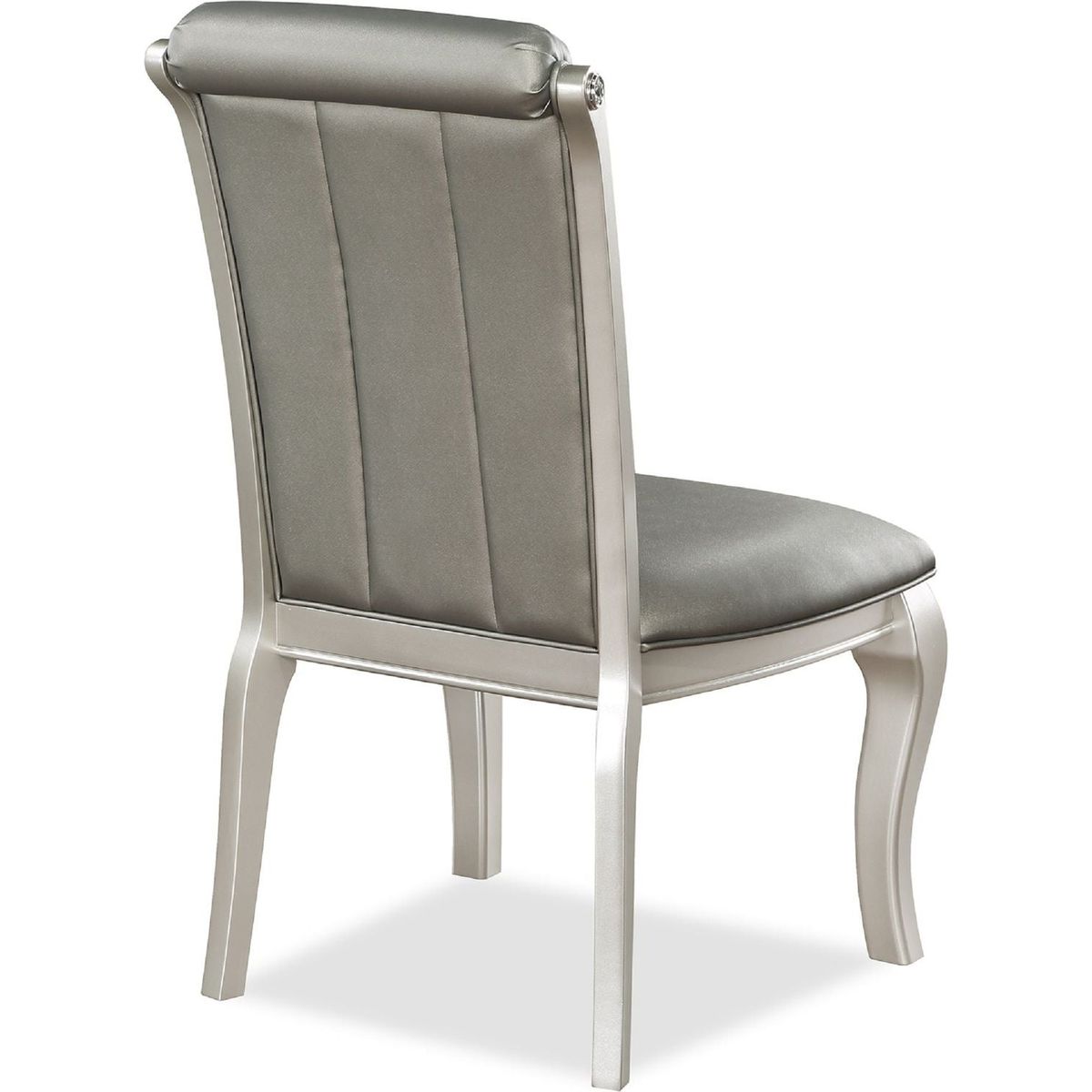 Formal Luxurious Dining Chairs Set of 2 Champagne / Silver Solid Wood High-quality Faux Leather Cushion Button Tufted Side Chairs Kitchen Dining Room Furniture