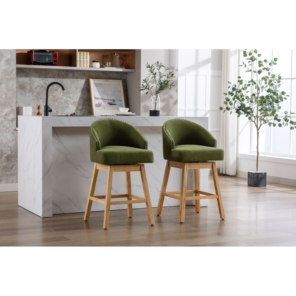 Bar Stools Set of 2 Counter Height Chairs with Footrest for Kitchen, Dining Room And 360 Degree Swivel