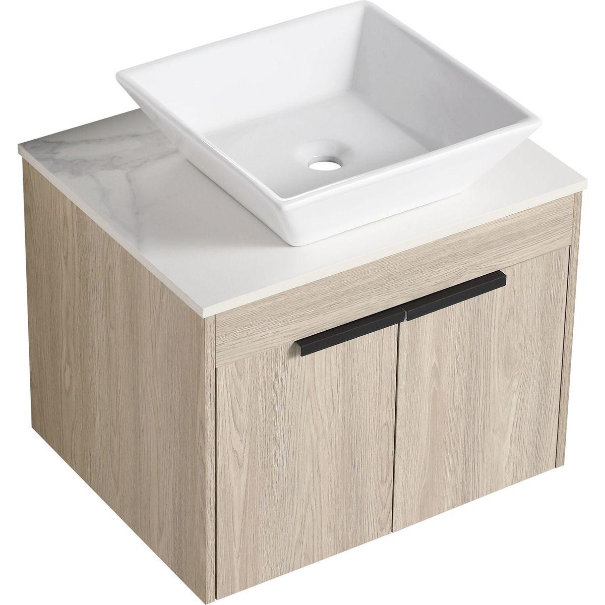 24" Modern Design Float Bathroom Vanity With Ceramic Basin Set, Wall Mounted White Oak Vanity With Soft Close Door, KD-PackingD-Packing Pieces