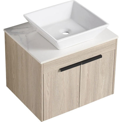 24" Modern Design Float Bathroom Vanity With Ceramic Basin Set, Wall Mounted White Oak Vanity With Soft Close Door, KD-PackingD-Packing Pieces