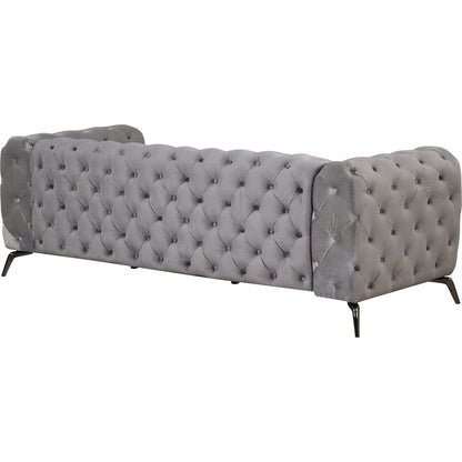 85.5" Velvet Upholstered Sofa with Sturdy Metal Legs, Modern Sofa Couch with Button Tufted Back, 3 Seater Sofa Couch for Living Room, Apartment, Home Office, Gray