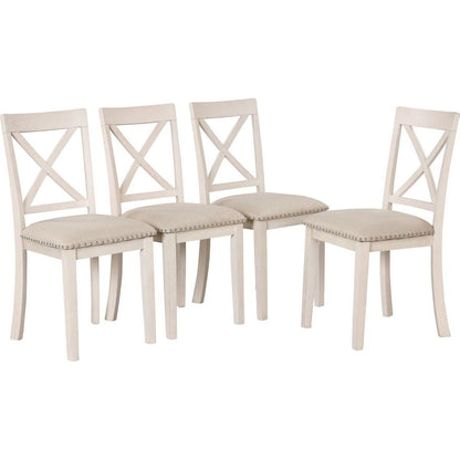 Modern Dining Table Set for 4, Round Table and 4 Kitchen Room Chairs, 5 Piece Kitchen Table Set for Dining Room, Dinette, Breakfast Nook, Antique White