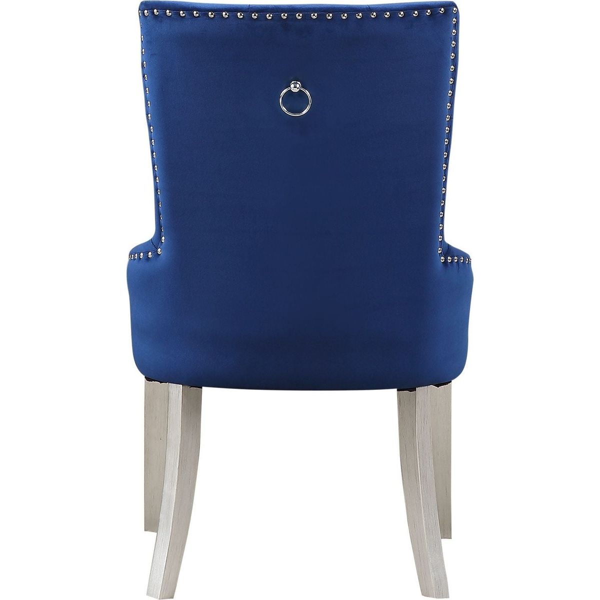 Varian Side Chair (1Pc), Blue Fabric & Antique Platinum