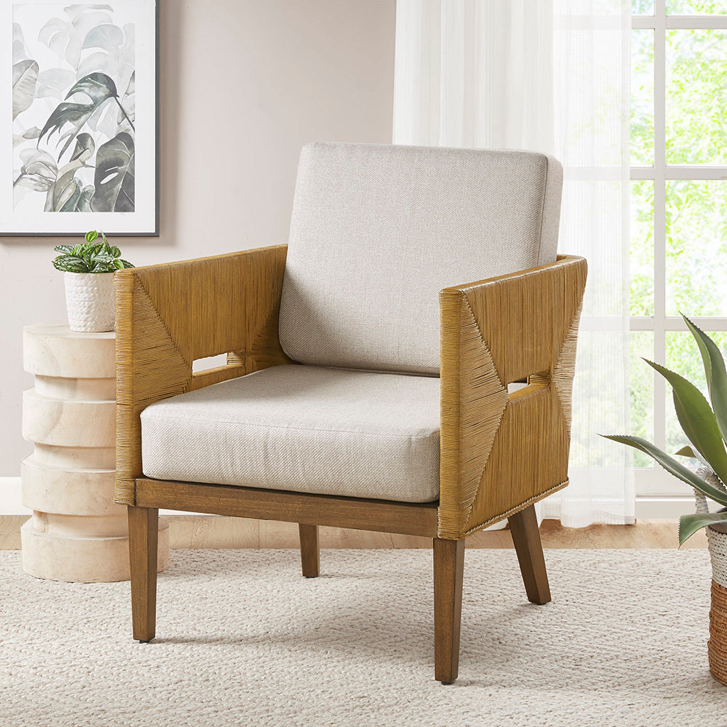 Blake Handcrafted Rattan Upholstered Accent Arm Chair