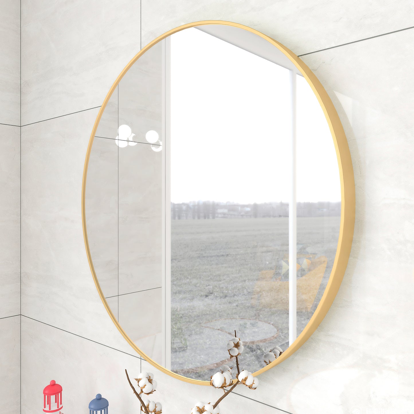 28" Wall Circle Mirror Large Round Gold Farmhouse Circular Mirror for Wall Decor Big Bathroom Make Up Vanity Mirror Entryway Mirror