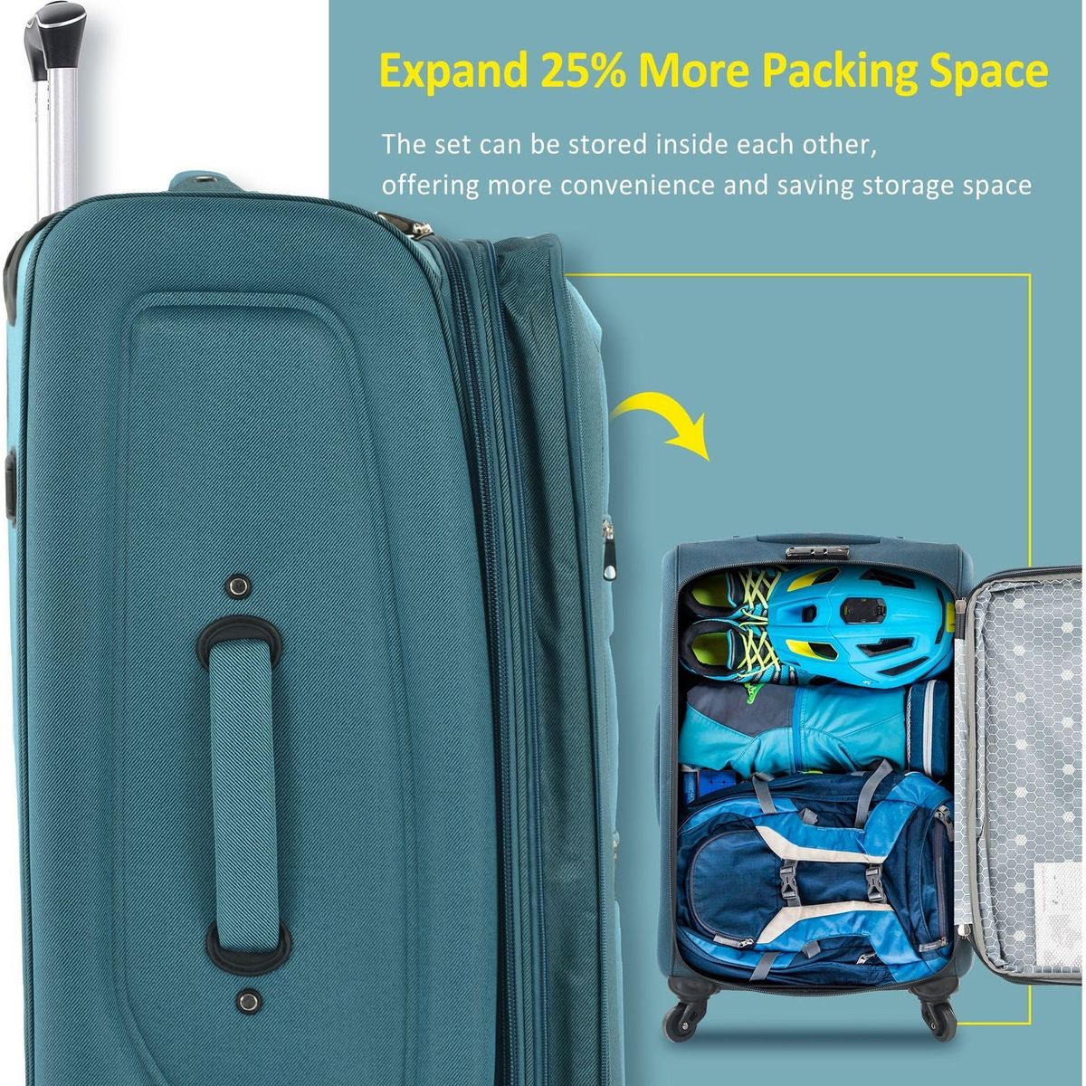 Softside Luggage Expandable 3 Piece Set Suitcase Upright Spinner Softshell Lightweight Luggage Travel Set