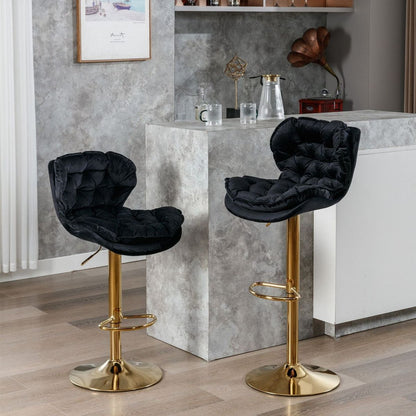 Swivel Bar Stools Set of 2, Velvet Counter Height Adjustable Barstools, Dining Bar Chairs Upholstered Modern Bar Stool for Kitchen Island, Cafe, Bar Counter, Dining Roomlack)