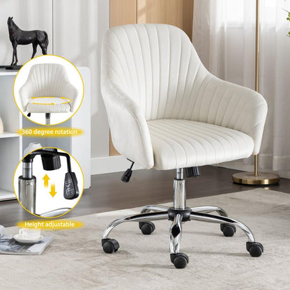 New -Modern home office leisure chair with adjustable velvet height and adjustable casters (beige)