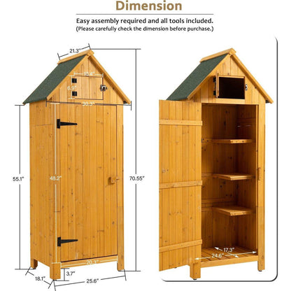 30.3" L X 21.3" W X 70.5" H Outdoor Storage Cabinet Tool Shed Wooden Garden Shed Natural