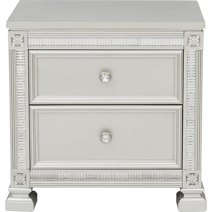 Glamorous Modern Design 1pc Nightstand of 2x Drawers Faux Crystal Knobs Silver Finish Furniture