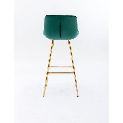 26 Inch Set of 2 Bar Stools, with Chrome Footrest Velvet Fabric Counter Stool Golden Leg Simple Bar Stool, GREEN