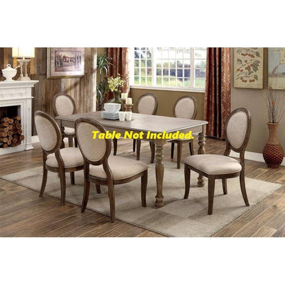 Transitional Rustic Oak and Beige Side Chairs Set of 2 Chairs Dining Room Furniture Padded fabric seat Elegant Kitchen Dining Room