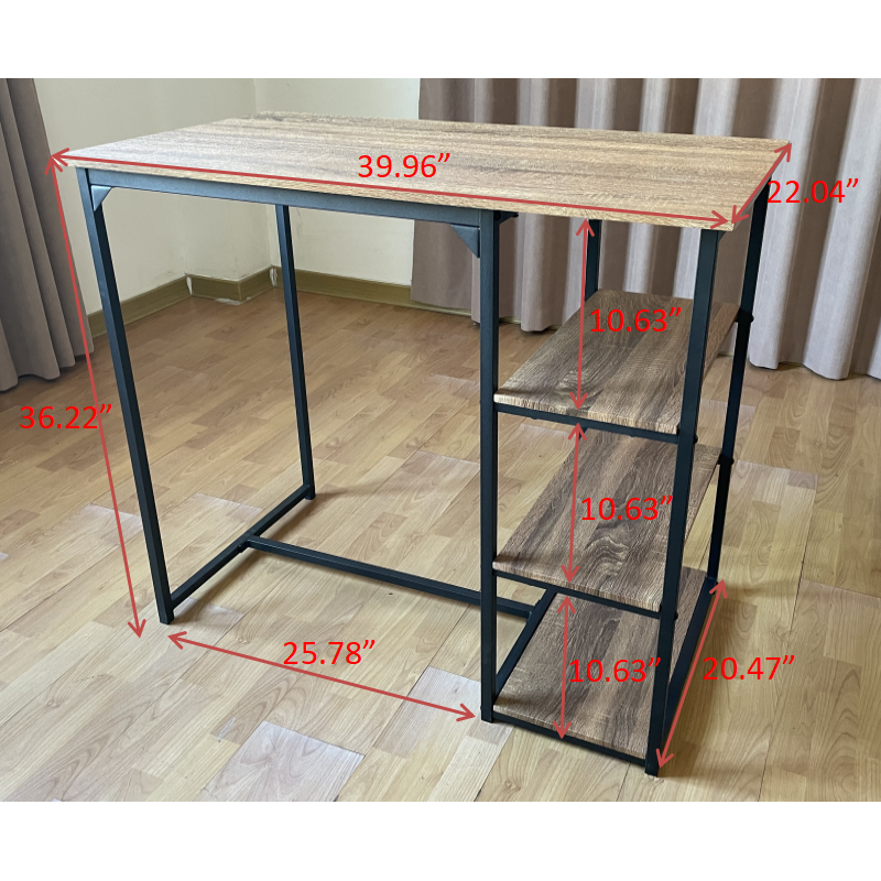 Modern 3-Piece Bar tabies and chairs Set with 2 Chairs for Dining Room, Black Frame+Brown oak board surface+Black cushion