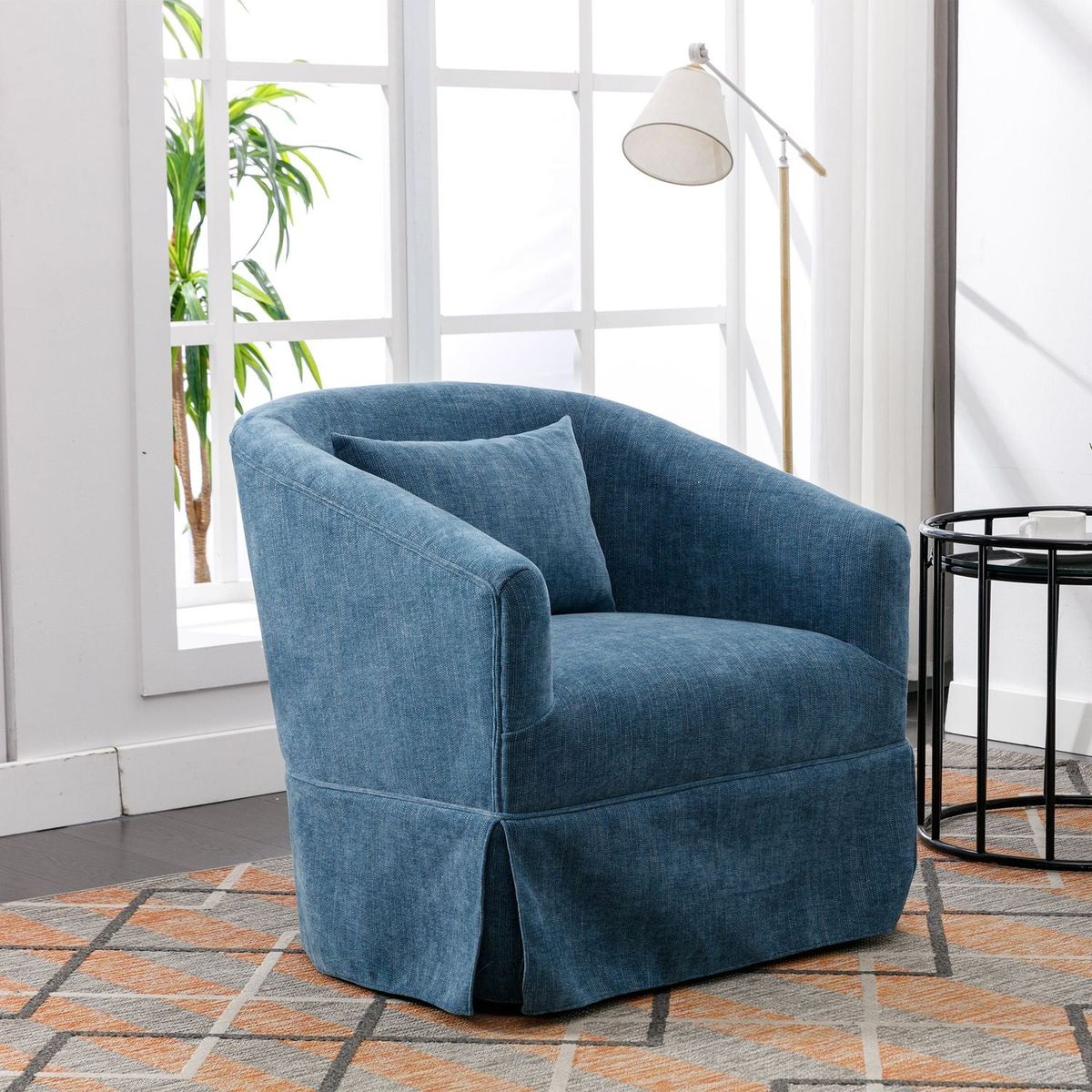 degree Swivel Accent Armchair Linen Blend Blue