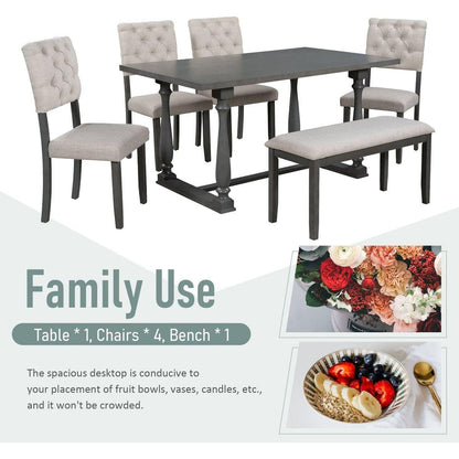 6-Piece Dining Table and Chair Set with Special-shaped Legs and Foam-covered Seat Backs&Cushions for Dining Room (Gary)