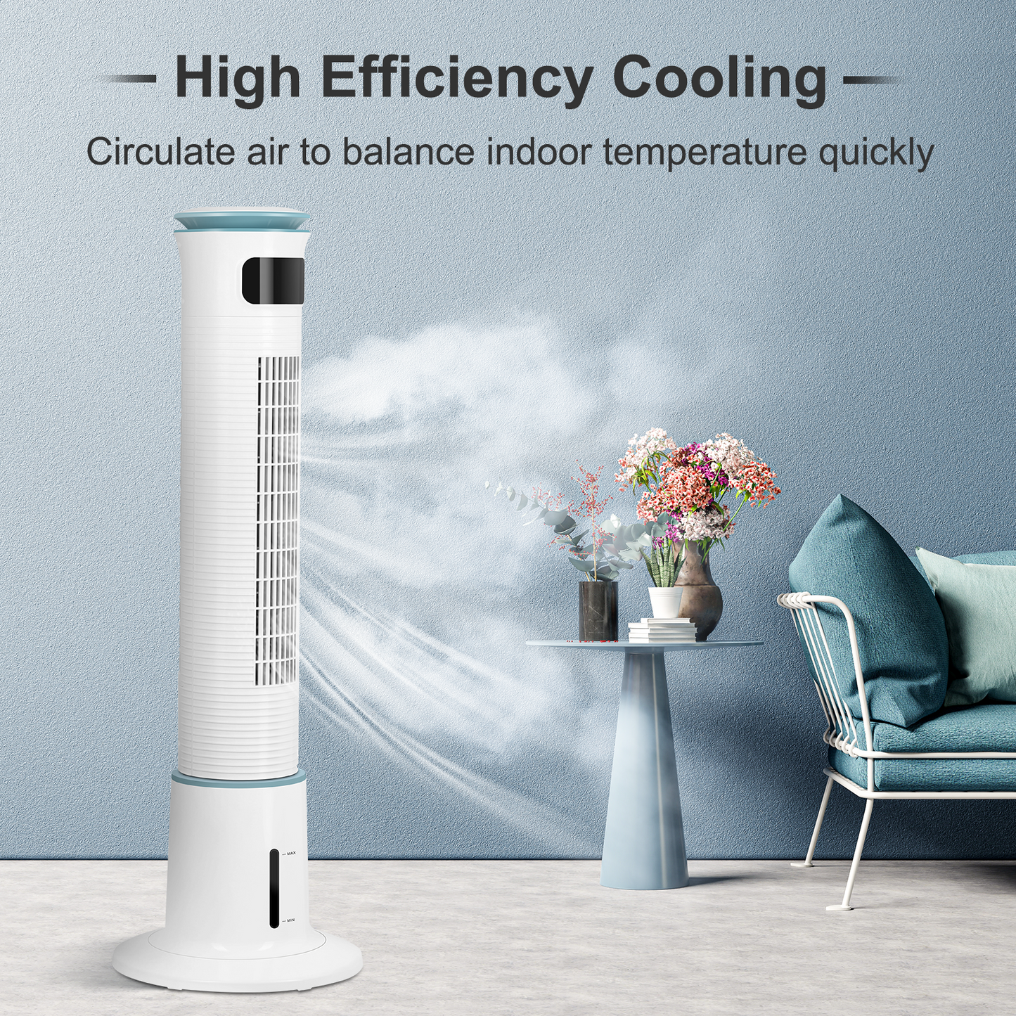 Mist Tower Fan, 12 Speeds & 3 Modes Settings Standing Fan, 15 Hour Timing Closure Cooling Fan, Low Noise, 43 Inches, White