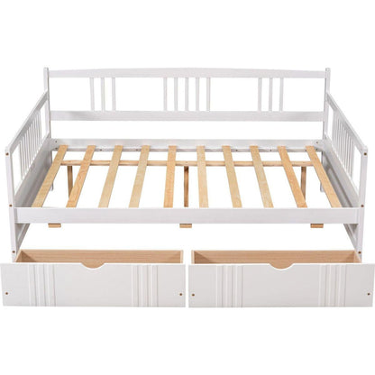 Full Size Daybed Wood Bed with Two Drawers, White - Streamdale Furniture