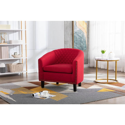 accent Barrel chair living room chair with nailheads and solid wood legs Red Linen