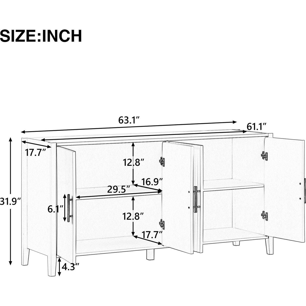 Accent Storage Cabinet Sideboard Wooden Cabinet with Metal Handles for Hallway, Entryway, Living Room, Bedroom