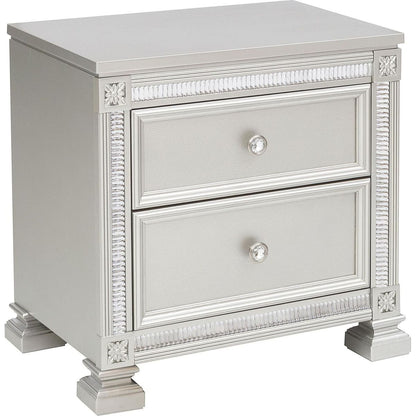 Glamorous Modern Design 1pc Nightstand of 2x Drawers Faux Crystal Knobs Silver Finish Furniture