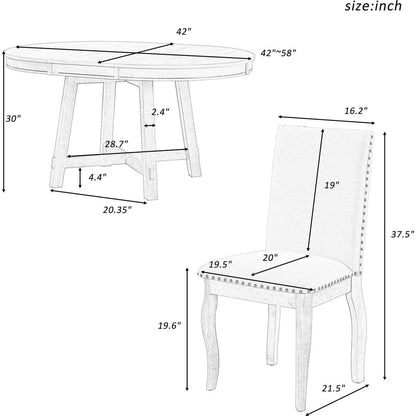 5-Piece Farmhouse Dining Table Set Wood Round Extendable Dining Table and 4 Upholstered Dining Chairs (Espresso)