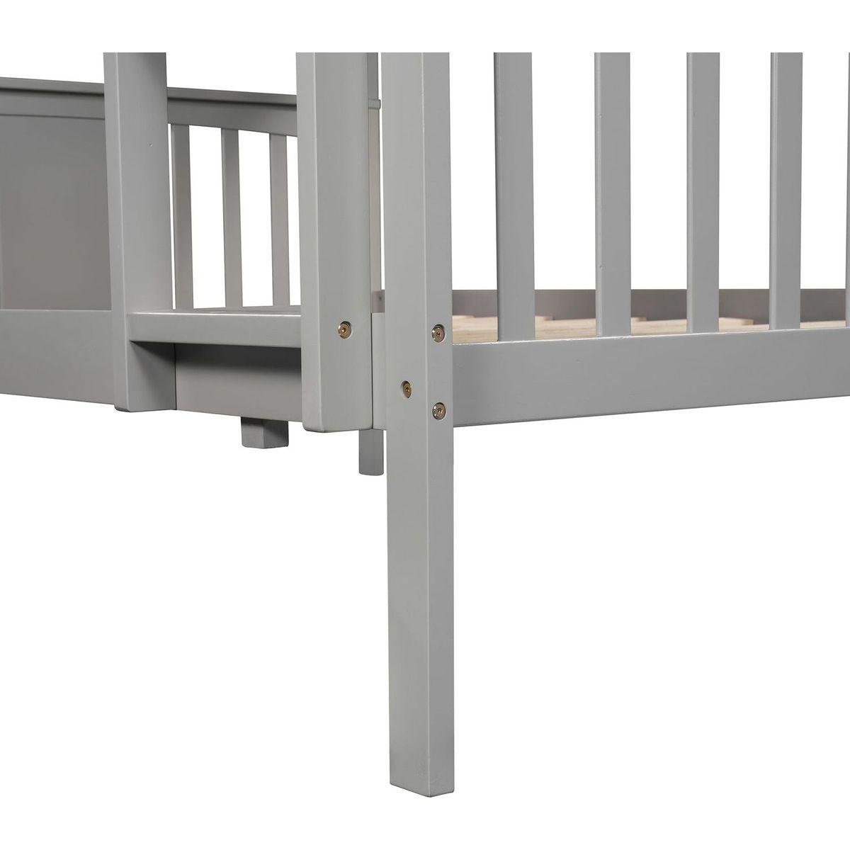 Full over Full Bunk Bed with Ladder for Bedroom, Guest Room Furniture-Gray