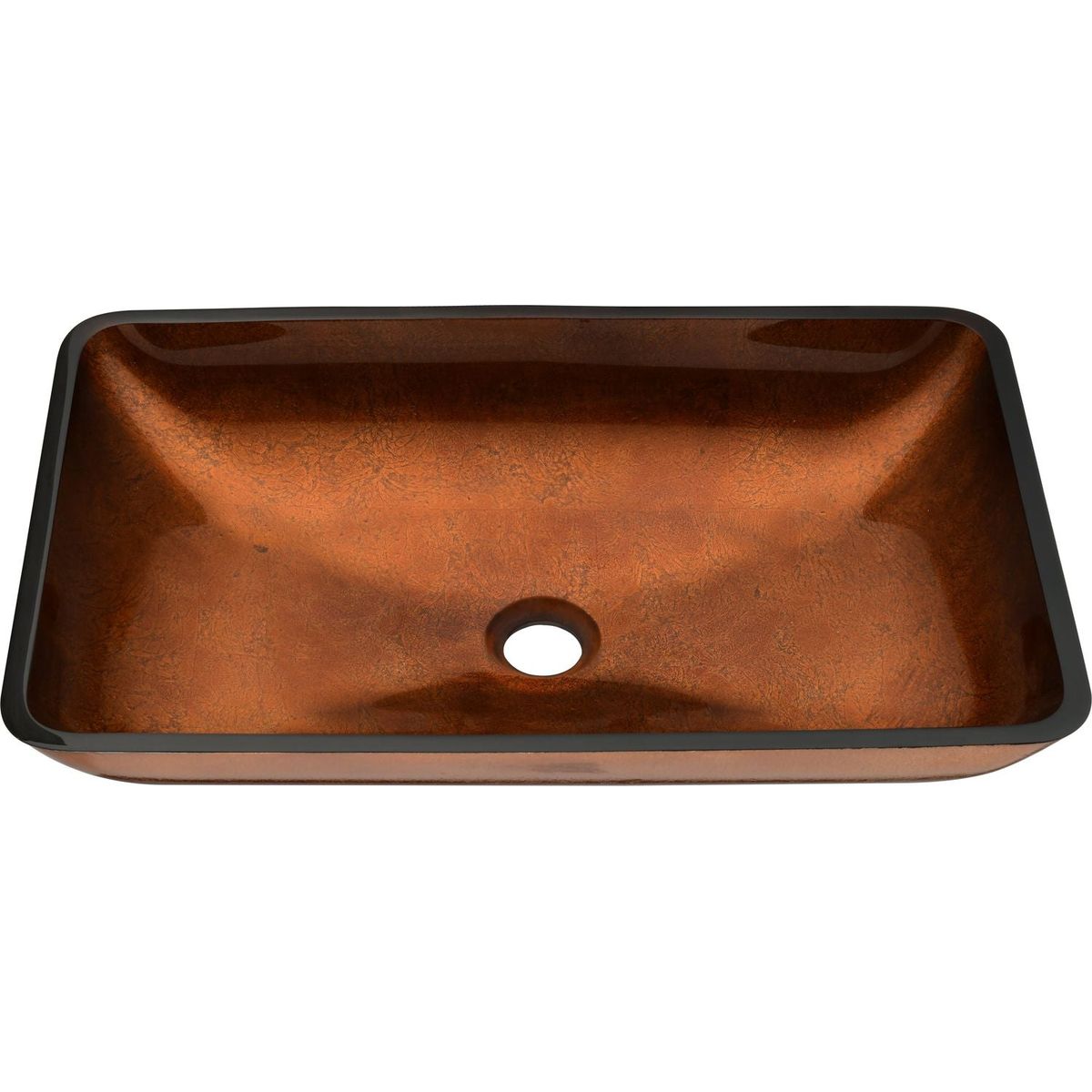 22.5" L -L -14.5" W -4 1/2 in. Handmade Glass Rectangle Vessel Bathroom Sink Set in Rich Chocolate Brown Finish with gold Faucet and gold Pop Up Drain