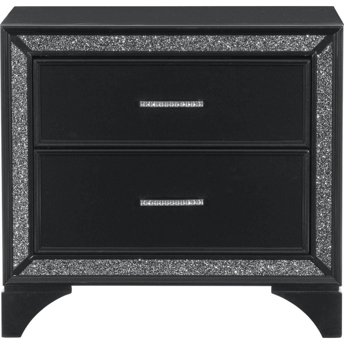 Glamourous Peal Black Metallic Finish 1pc Nightstand of 2x Drawers Faux Crystal Handles Modern Bedroom Wooden Furniture