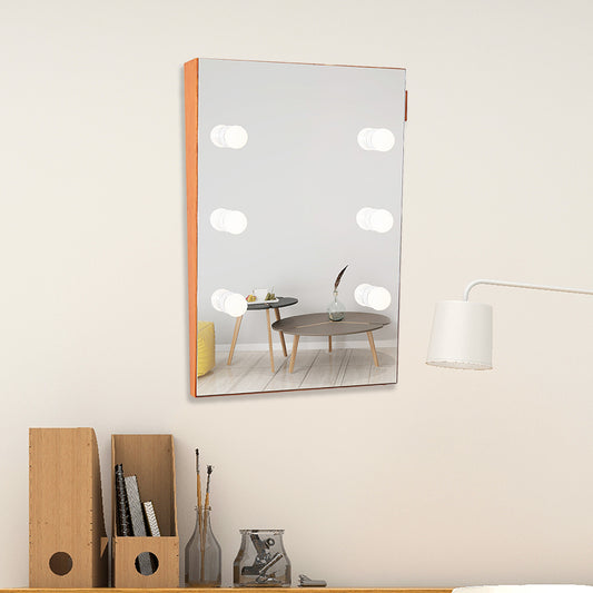 Wooden Wall Vanity Mirror Makeup Mirror Dressing Mirror with LED Bulbs