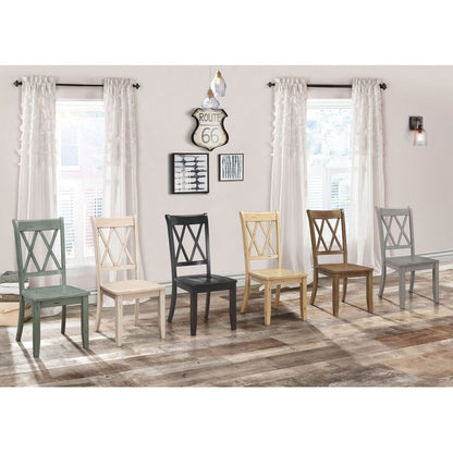 Casual Brown Finish Side Chairs Set of 2 Pine Veneer Transitional Double-X Back Design Dining Room Furniture