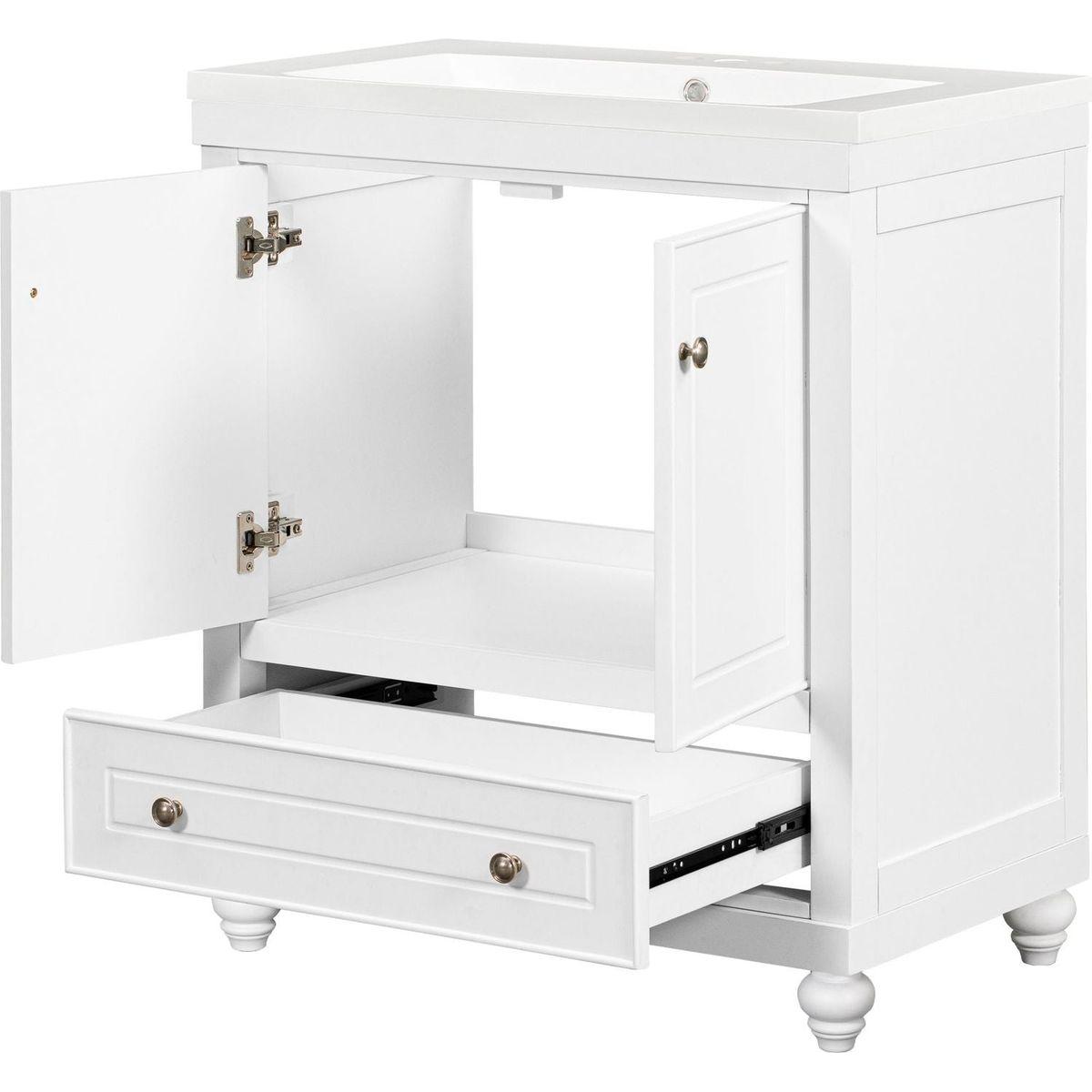 30" Bathroom Vanity with Sink, Combo, Cabinet with Doors and Drawer, Solid Frame and MDF Board, White