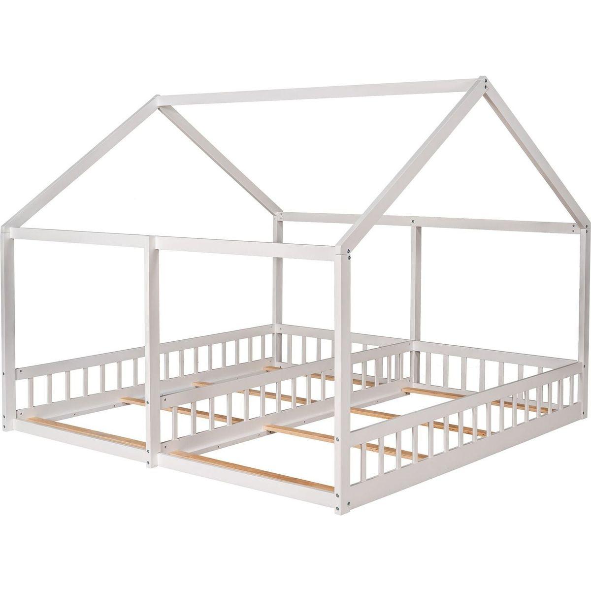 Twin Size House Platform Beds, Two Shared Beds, White