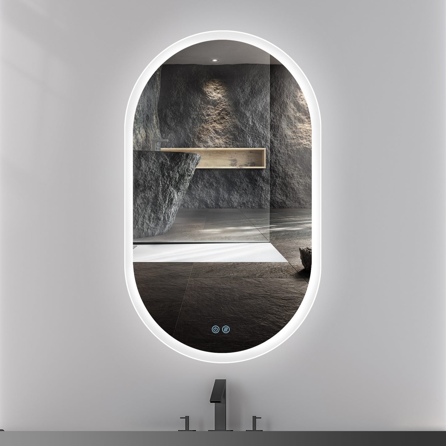 40X24 Inch Bathroom Mirror with Lights, Anti Fog Dimmable LED Mirror for Wall Touch Control, Frameless Oval Smart Vanity Mirror Vertical Hanging