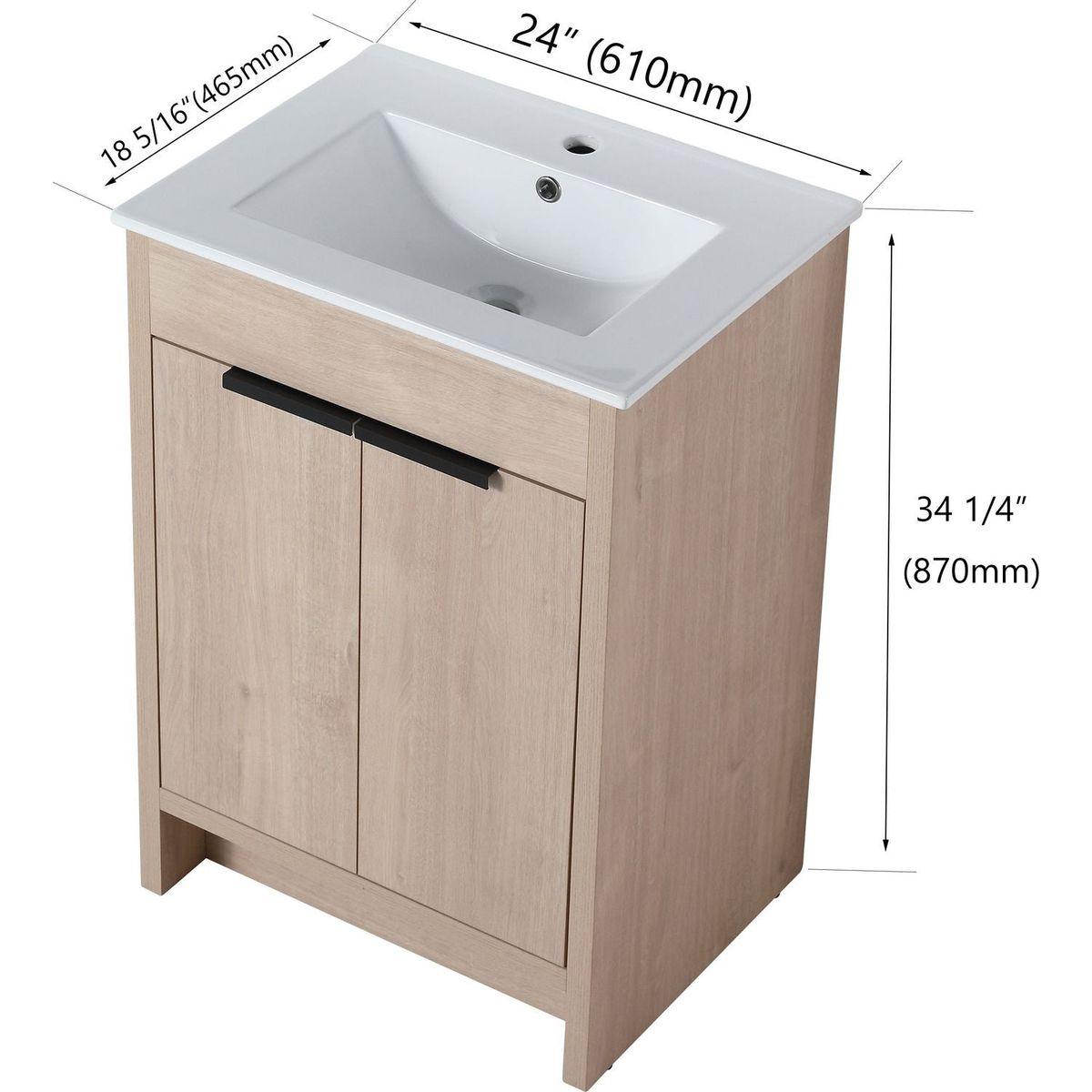 Freestanding Bathroom Vanity with White Ceramic Sink & 2 Soft-Close Cabinet Doors ((KD-PACKING),BLO-G-BL9060B),W1286S