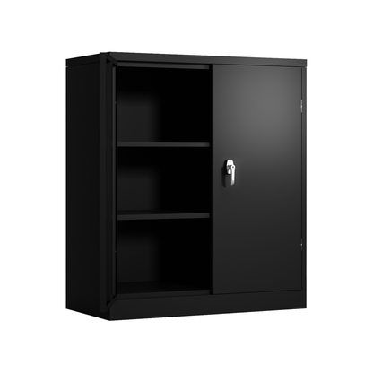 Metal Storage Cabinet with 2 Doors and 2 Shelves, Lockable Steel Storage Cabinet for Office, Garage, Warehouse - Streamdale Furniture