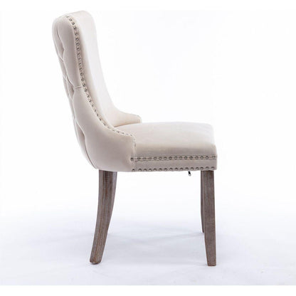 Upholstered Wing-Back Dining Chair with Backstitching Nailhead Trim and Solid Wood Legs, Set of 2, Beige, 8809BG, KD