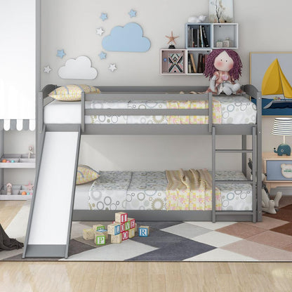 Twin over Twin Bunk Bed with Convertible Slide and Ladder, Gray
