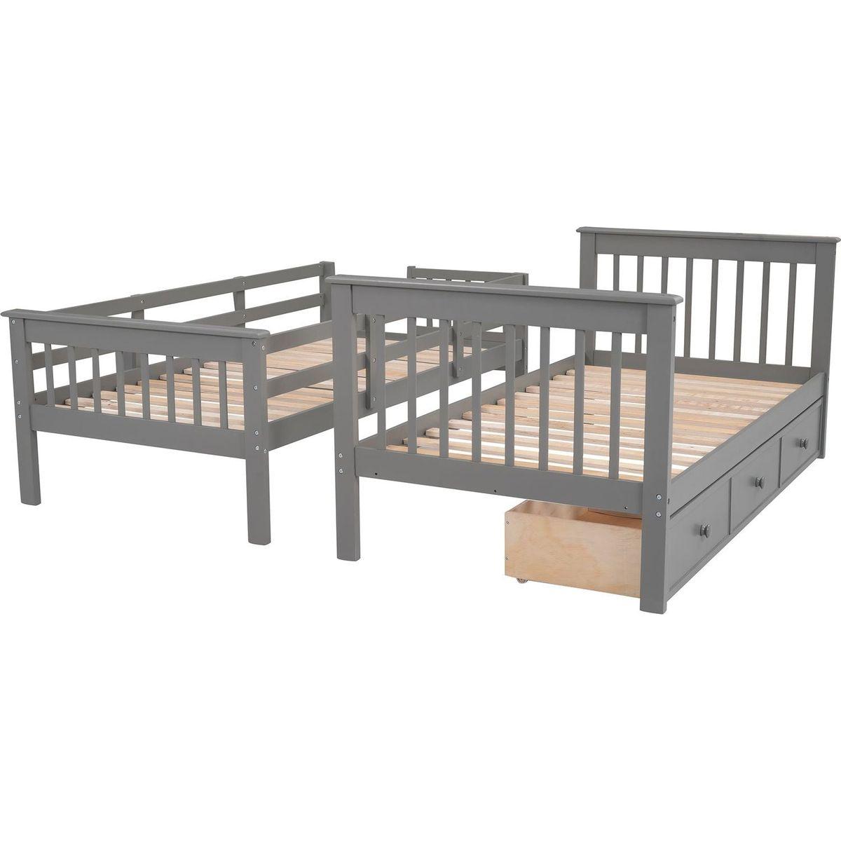 Stairway Twin-Over-Twin Bunk Bed with Three Drawers for Bedroom, Dorm - Gray - Streamdale Furniture