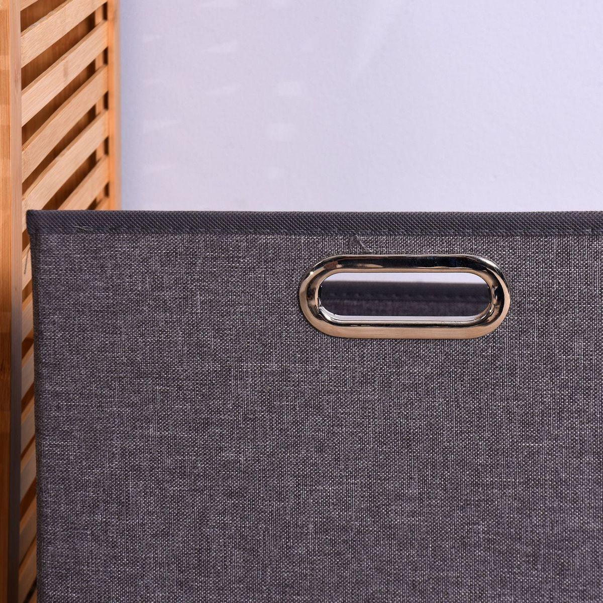 Bathroom Laundry Basket Bamboo Storage Basket with 2-tier Shelf 17.32 x 13 x 37.8 inch - Streamdale Furniture