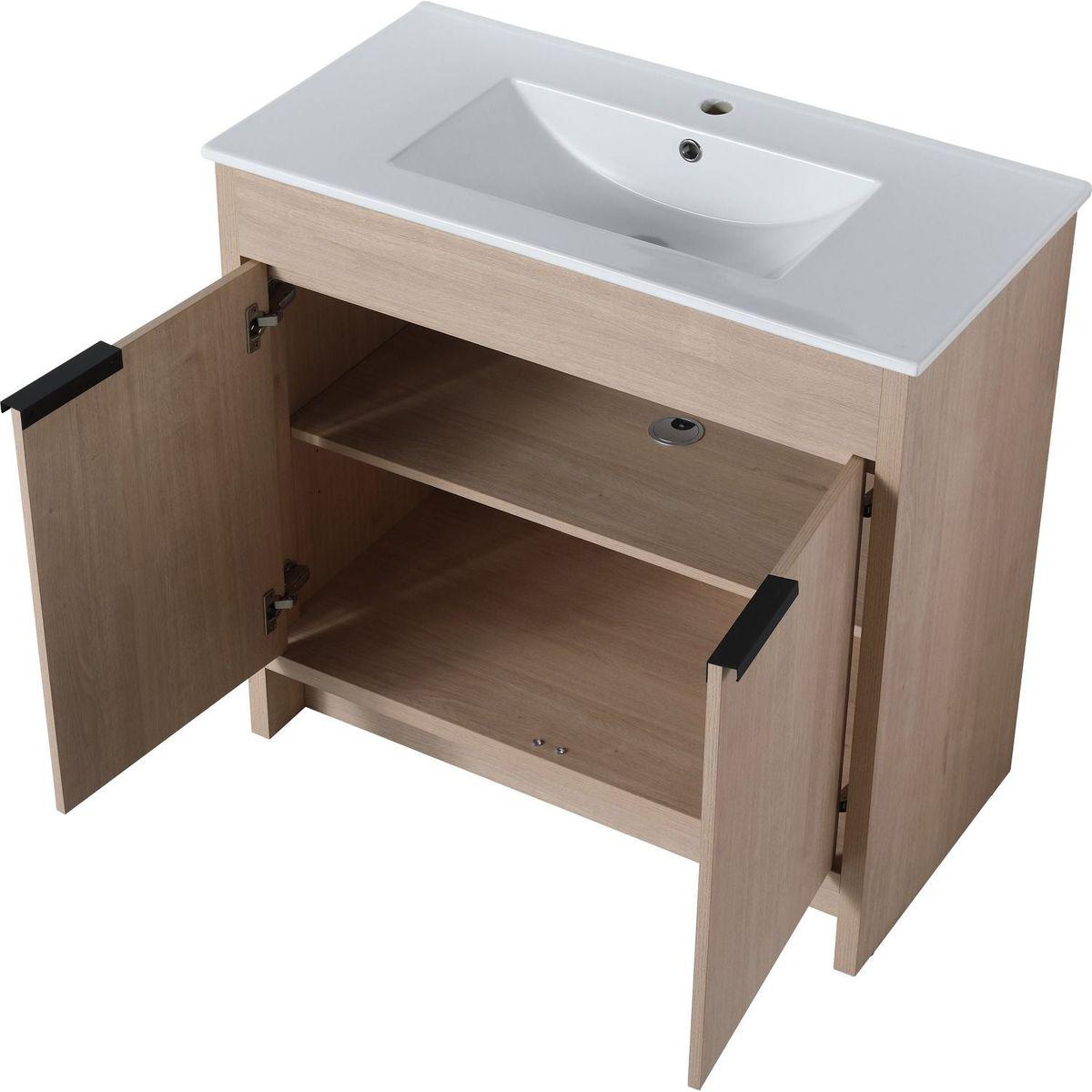 36 Inch Freestanding Bathroom Vanity with White Ceramic Sink & 2 Soft-Close Cabinet Doors (BVB02436PLO-F-BL9090B),W1286S00063