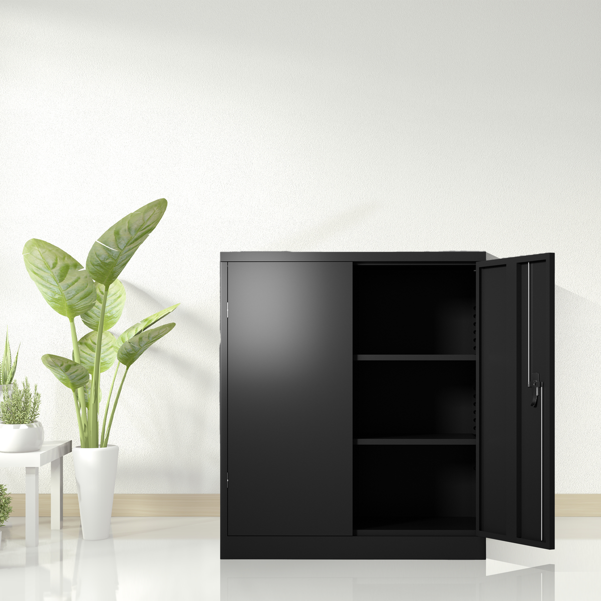 Metal Storage Cabinet with 2 Doors and 2 Shelves, Lockable Steel Storage Cabinet for Office, Garage, Warehouse - Streamdale Furniture