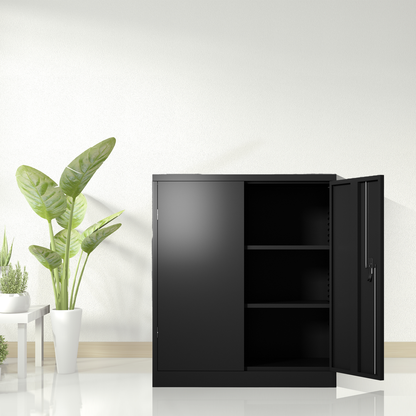 Metal Storage Cabinet with 2 Doors and 2 Shelves, Lockable Steel Storage Cabinet for Office, Garage, Warehouse - Streamdale Furniture