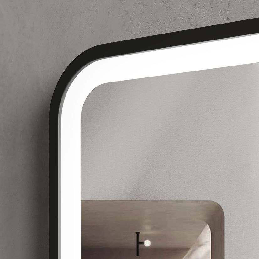 24x32 Black Metal Framed Bathroom Mirror for Wall Rounded Rectangle Mirror, Bathroom Vanity Mirror, Hotel, Anti-Rust Hangs Horizontally or Vertically