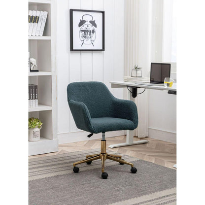 Modern Teddy Fabric Material Adjustable Height 360 Revolving Home Office Chair With Gold Metal Legs And Universal Wheel For Indoor,Green