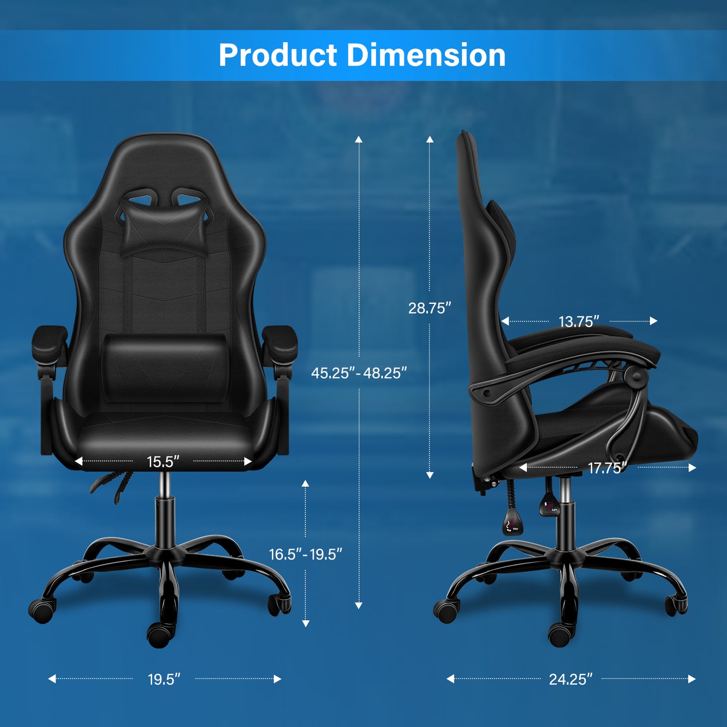 Racing Video Backrest and Seat Height Recliner Gaming Office High Back Computer Ergonomic Adjustable Swivel Chair, Without footrest, Black