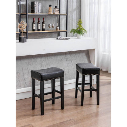 Counter Height 26" Bar Stools for Kitchen Counter Backless Faux Leather Stools Farmhouse Island Chairs (26 Inch, Black, Set of 2)