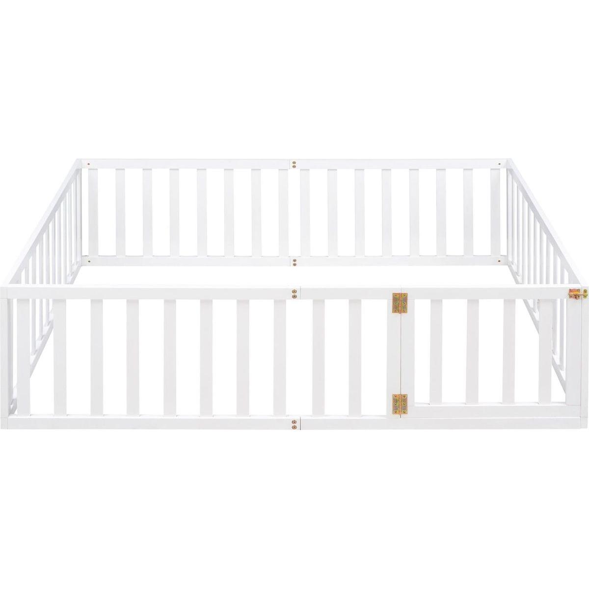 Full Size Wood Daybed Frame with Fence, White - Streamdale Furniture