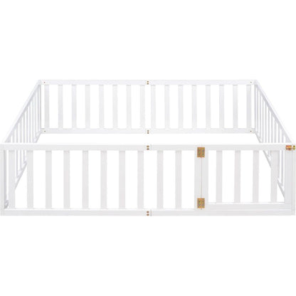 Full Size Wood Daybed Frame with Fence, White - Streamdale Furniture